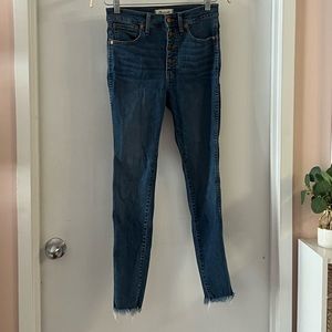 Madewell jeans, 10” high rise skinny with raw hem